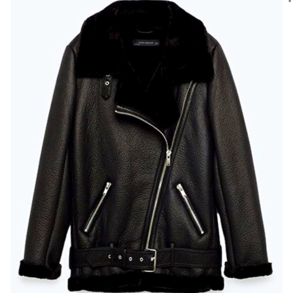 Zara Faux Fur Collar Moto Jacket